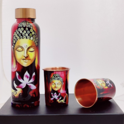 Budha - Meena work Bottle with 2 glass set