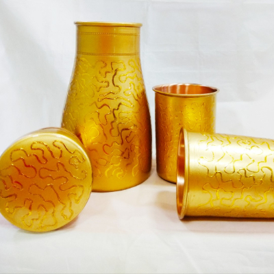 Gold Look Jar with 2 glasses