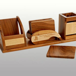 wood table top - visiting cards _ pen holder